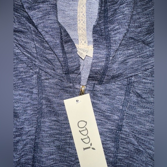 NWT ODDY Women's Blue Full Frontal Zip Stripped Boho Hoodie Sweater Size S - Picture 10 of 12